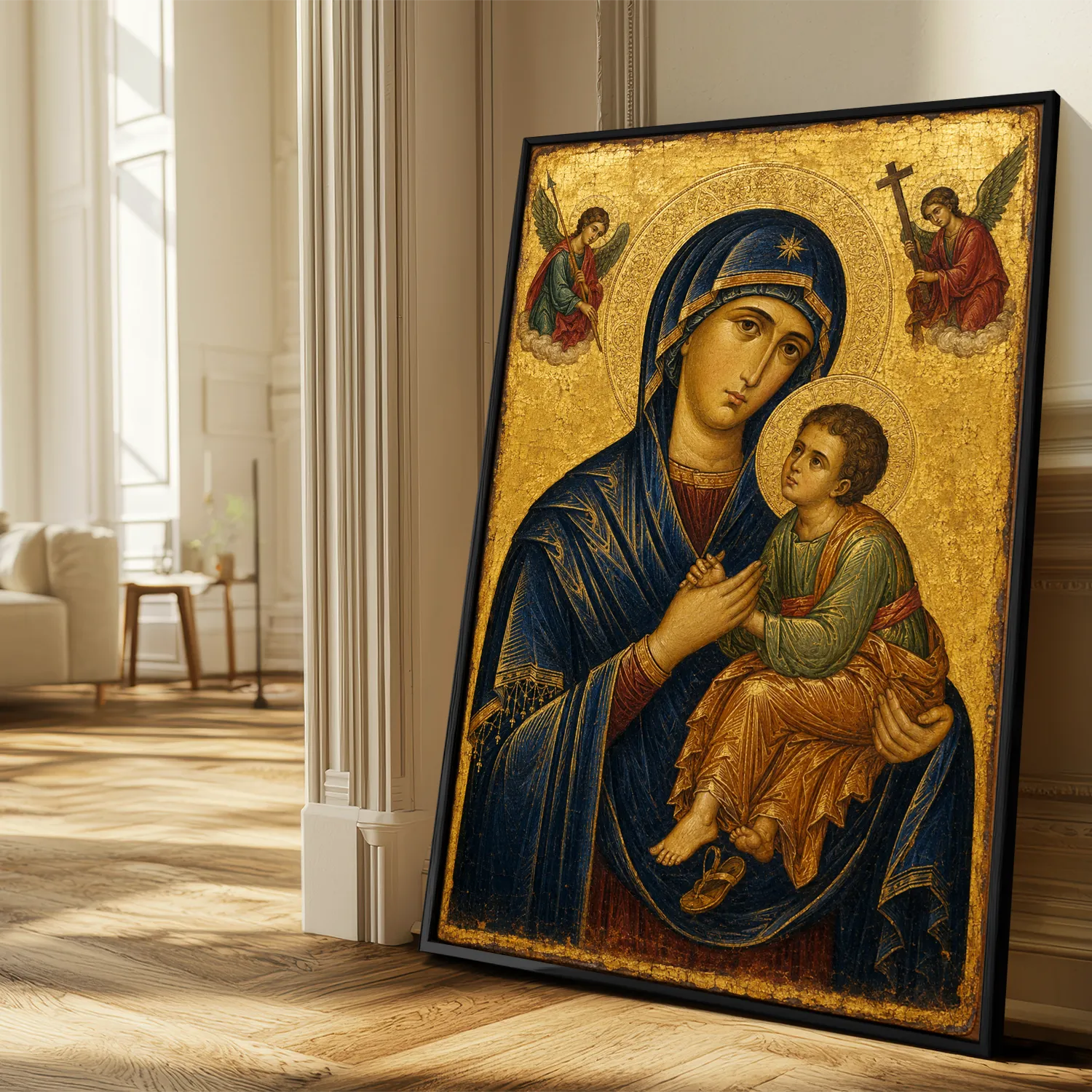 Our Lady of Perpetual Help miraculous icon giclée fine art print (in a sunlit living room)