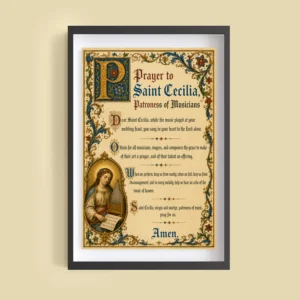 Prayer to Saint Cecilia, illuminated prayer poster