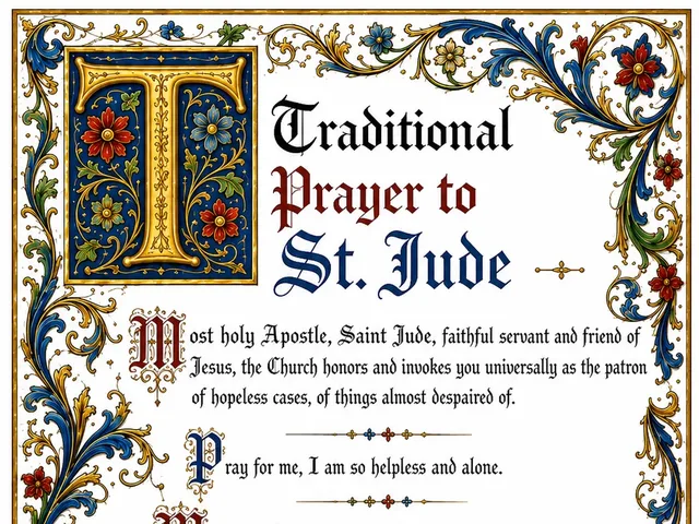 The traditional prayer to Saint Jude, illuminated prayer card lettering