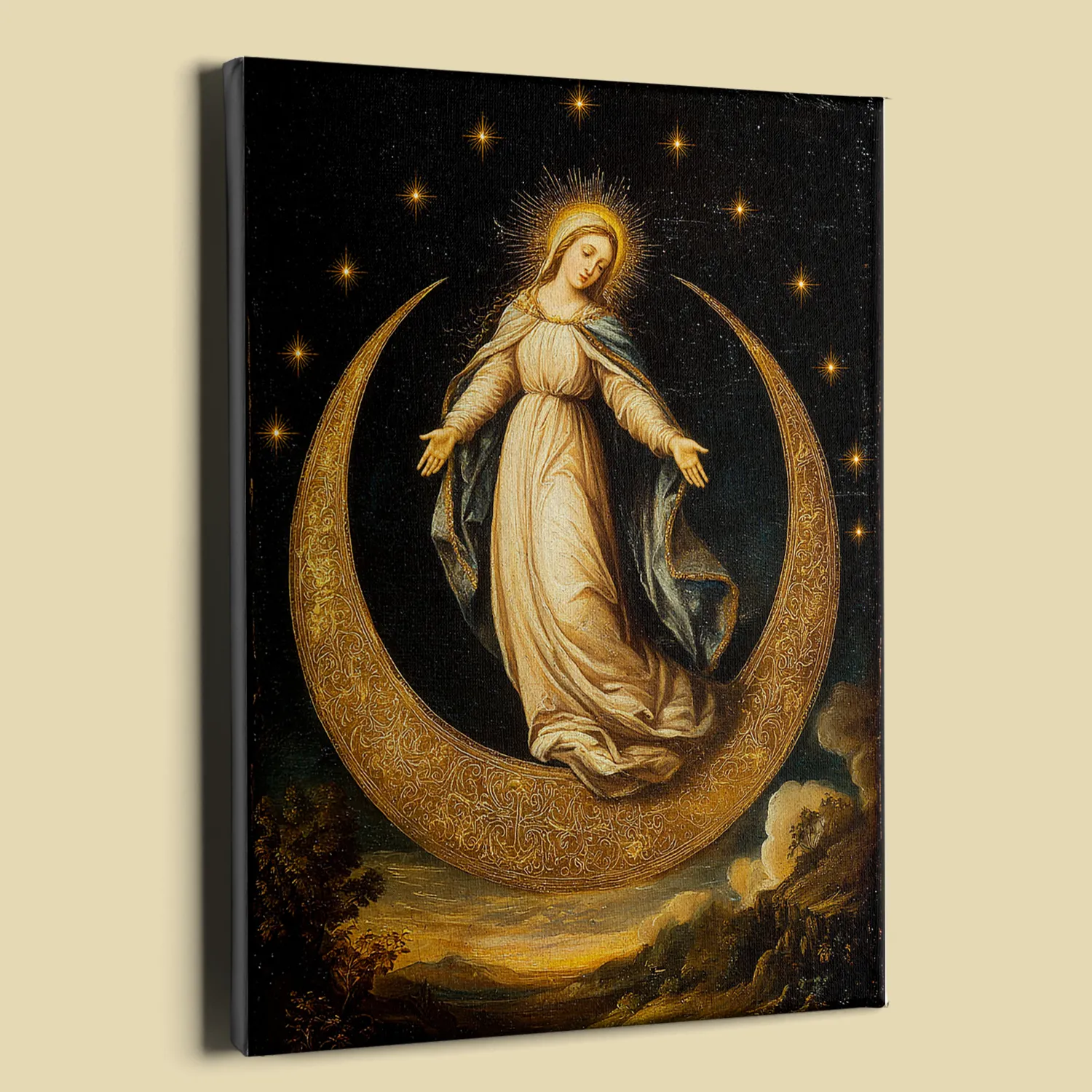 Immaculate Conception - Virgin Mary on the Crescent Moon canvas (perspective view)