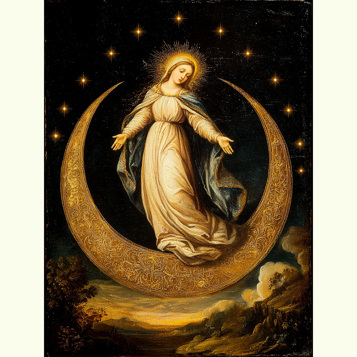 Immaculate Conception - Virgin Mary on the Crescent Moon canvas (flat view)