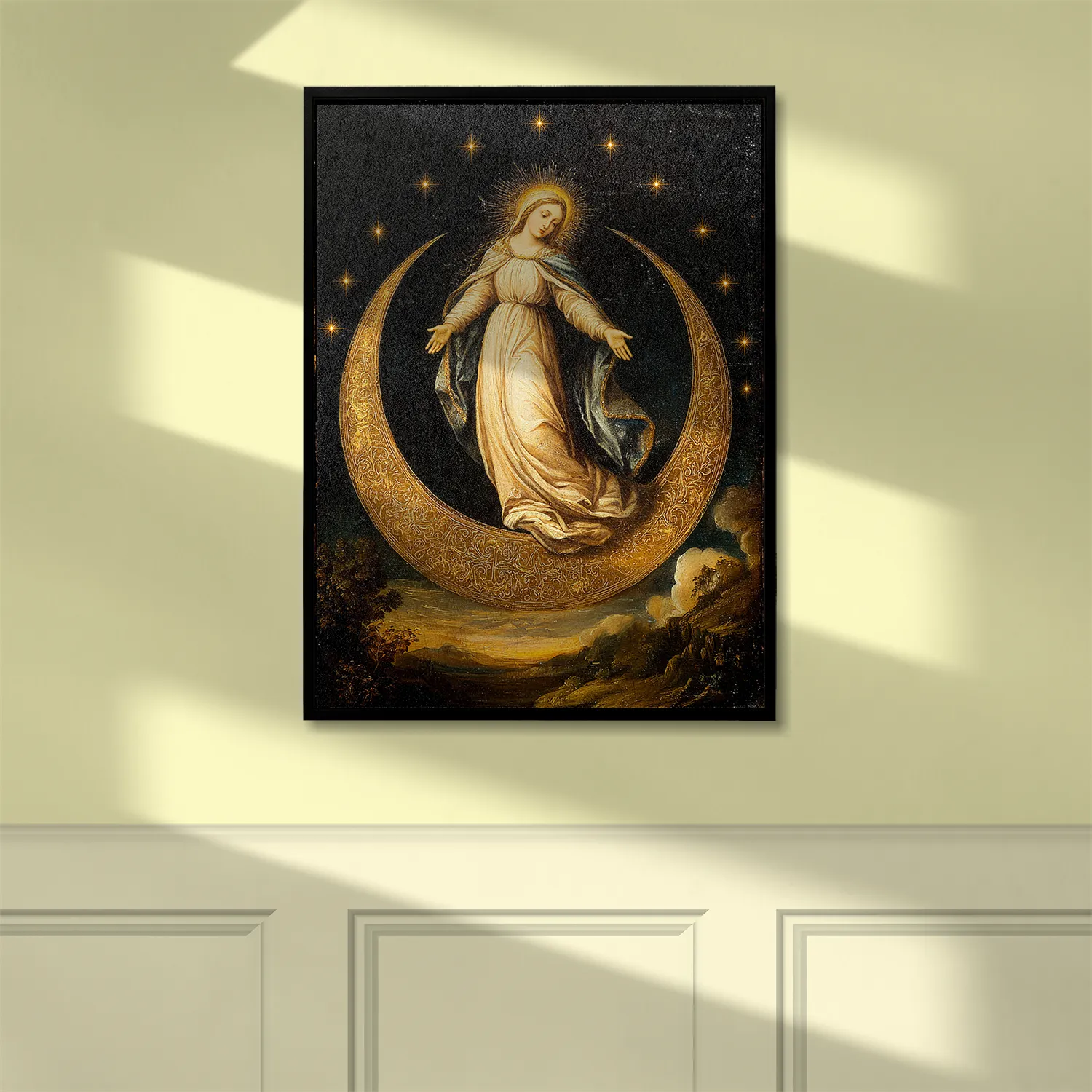 Immaculate Conception - Virgin Mary on the Crescent Moon canvas (hung on wall)
