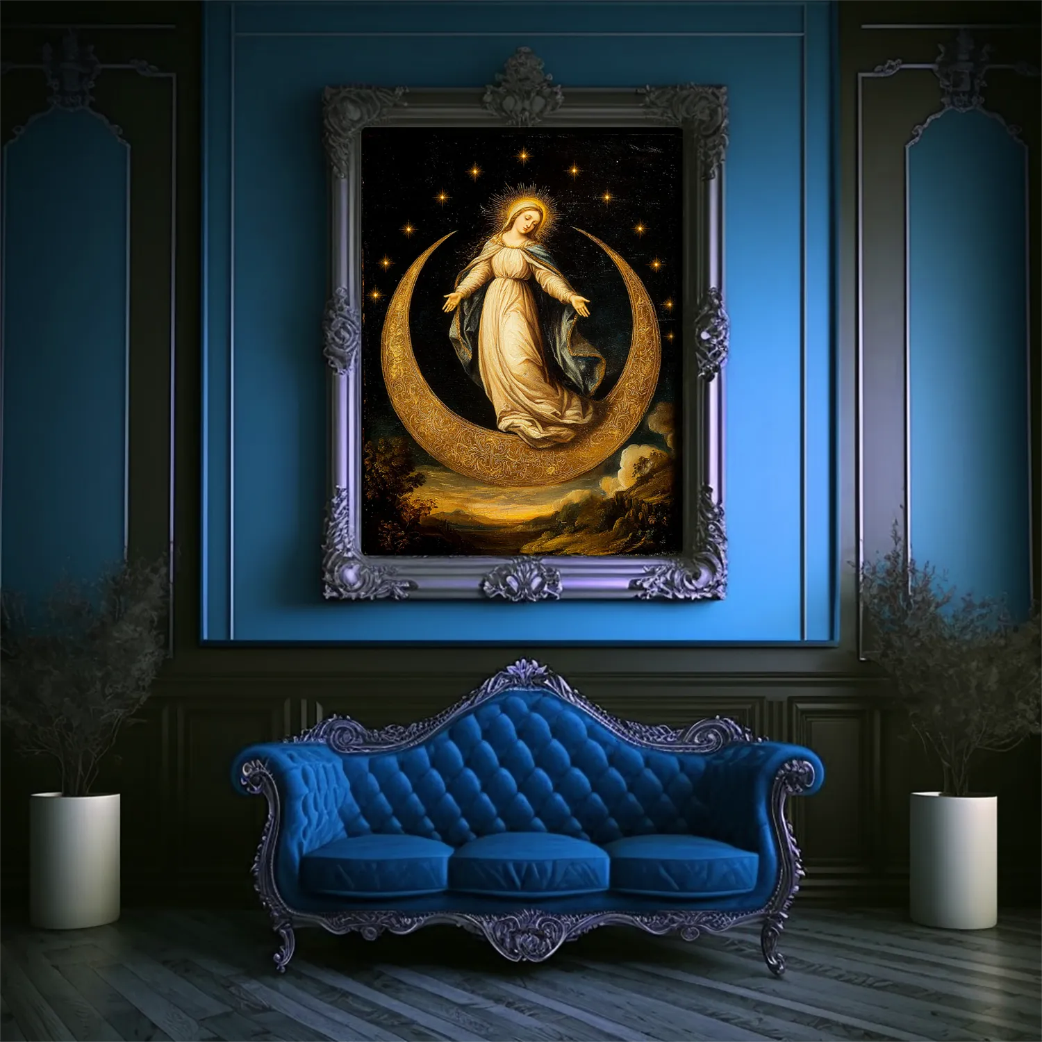 Immaculate Conception - Virgin Mary on the Crescent Moon canvas (in victorian decor)