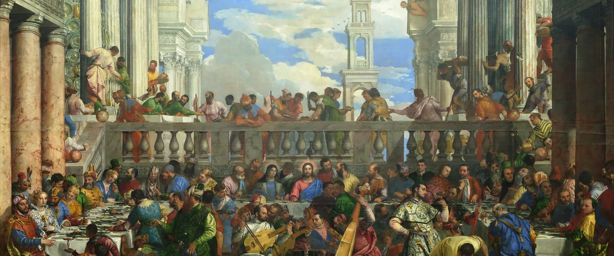 Detail of Paolo Veronese's The Wedding at Cana, the central table with Christ and the wedding guests