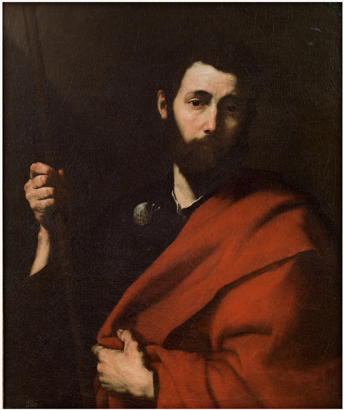 Jusepe de Ribera's Saint James the Greater, an ageing apostle with a pilgrim staff, his face lit against a dark ground