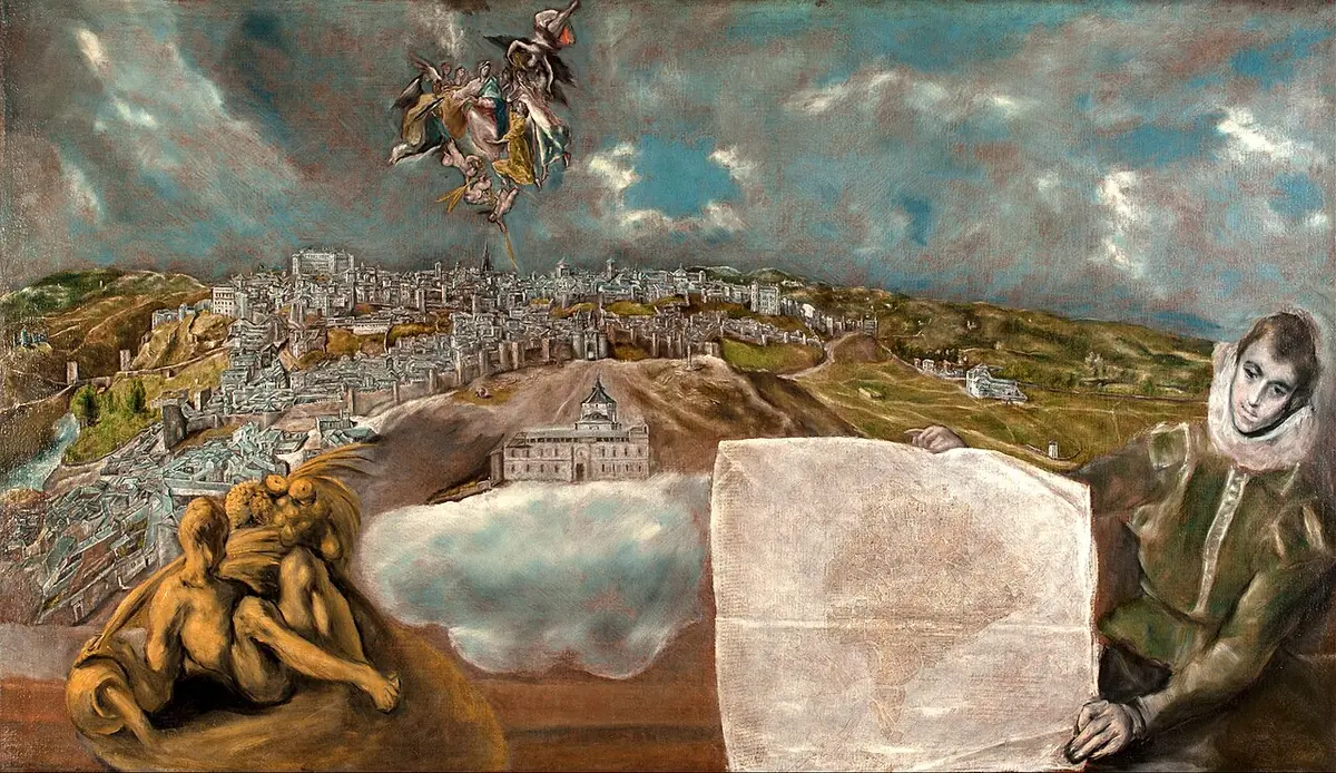 El Greco's view and plan of Toledo, with a figure holding a map of the city