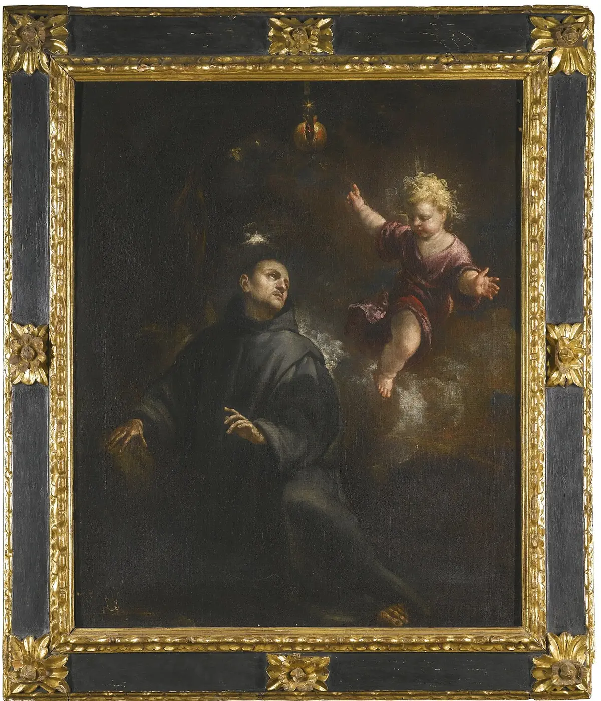 Claudio Coello's Saint John of God carrying a sick man on his shoulders while an angel lights his way