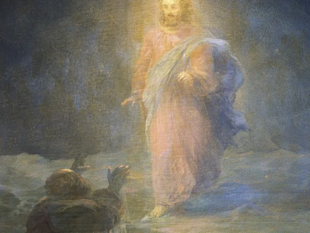 Detail of Ivan Aivazovsky's Walking on the Water, the radiant figure of Christ standing on the dark sea