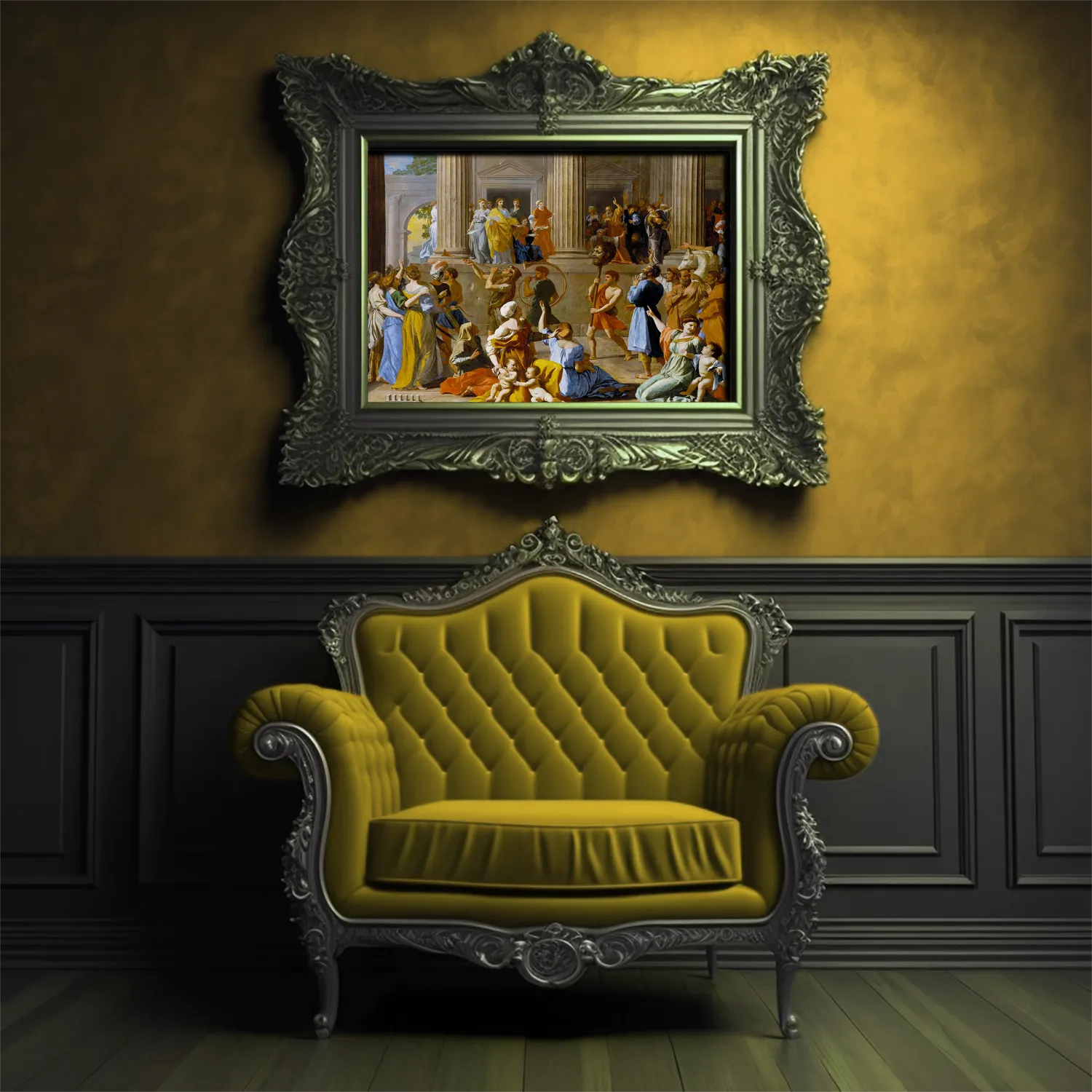 The Triumph of David by Nicolas Poussin canvas (in a decorated interior)