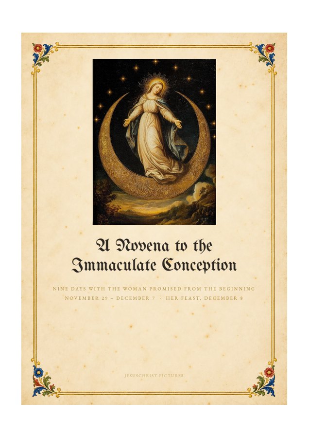 A Novena to the Immaculate Conception, cover of the free printable nine-day booklet in illuminated style