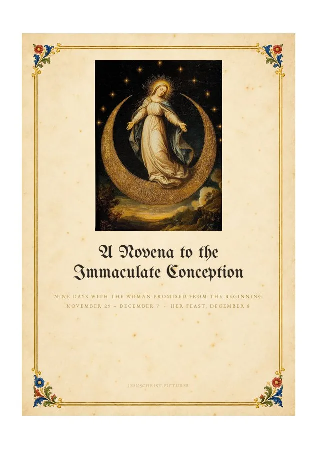 A Novena to the Immaculate Conception, cover of the free printable nine-day booklet in illuminated style