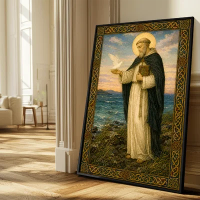 Saint Columba giclée fine art print (in a sunlit living room)