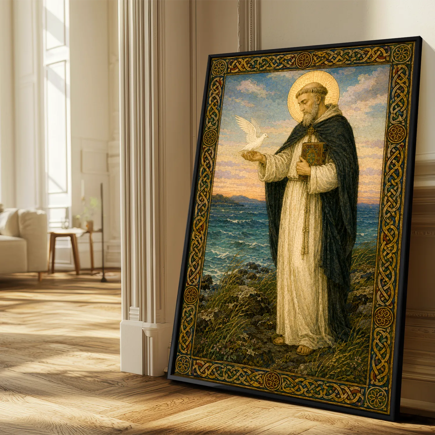 Saint Columba giclée fine art print (in a sunlit living room)