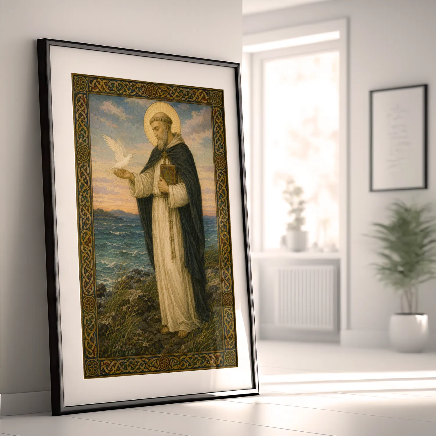 Saint Columba giclée fine art print (framed in a bright modern room)