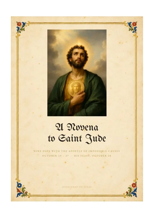 A Novena to Saint Jude, cover of the free printable nine-day booklet in illuminated style