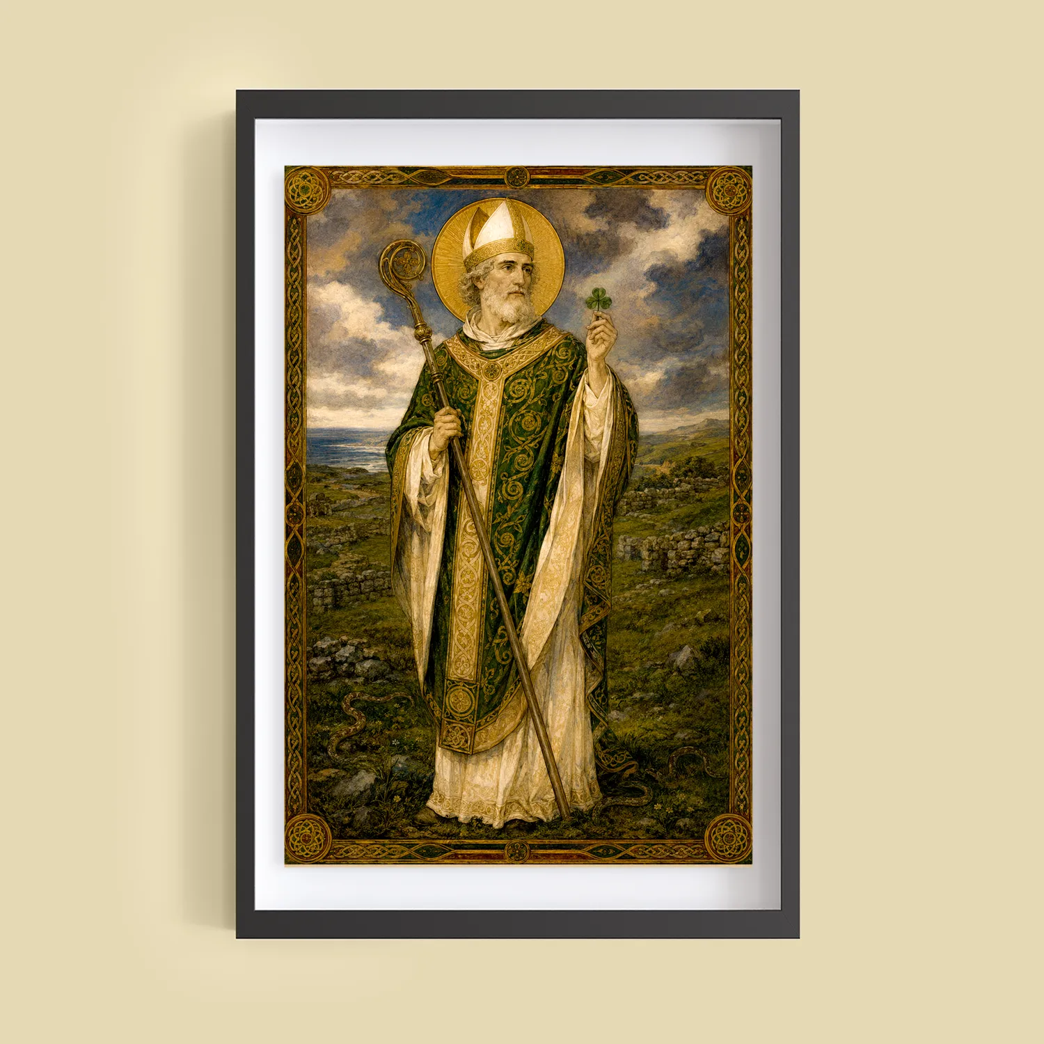 Saint Patrick giclée fine art print (framed on a wall)