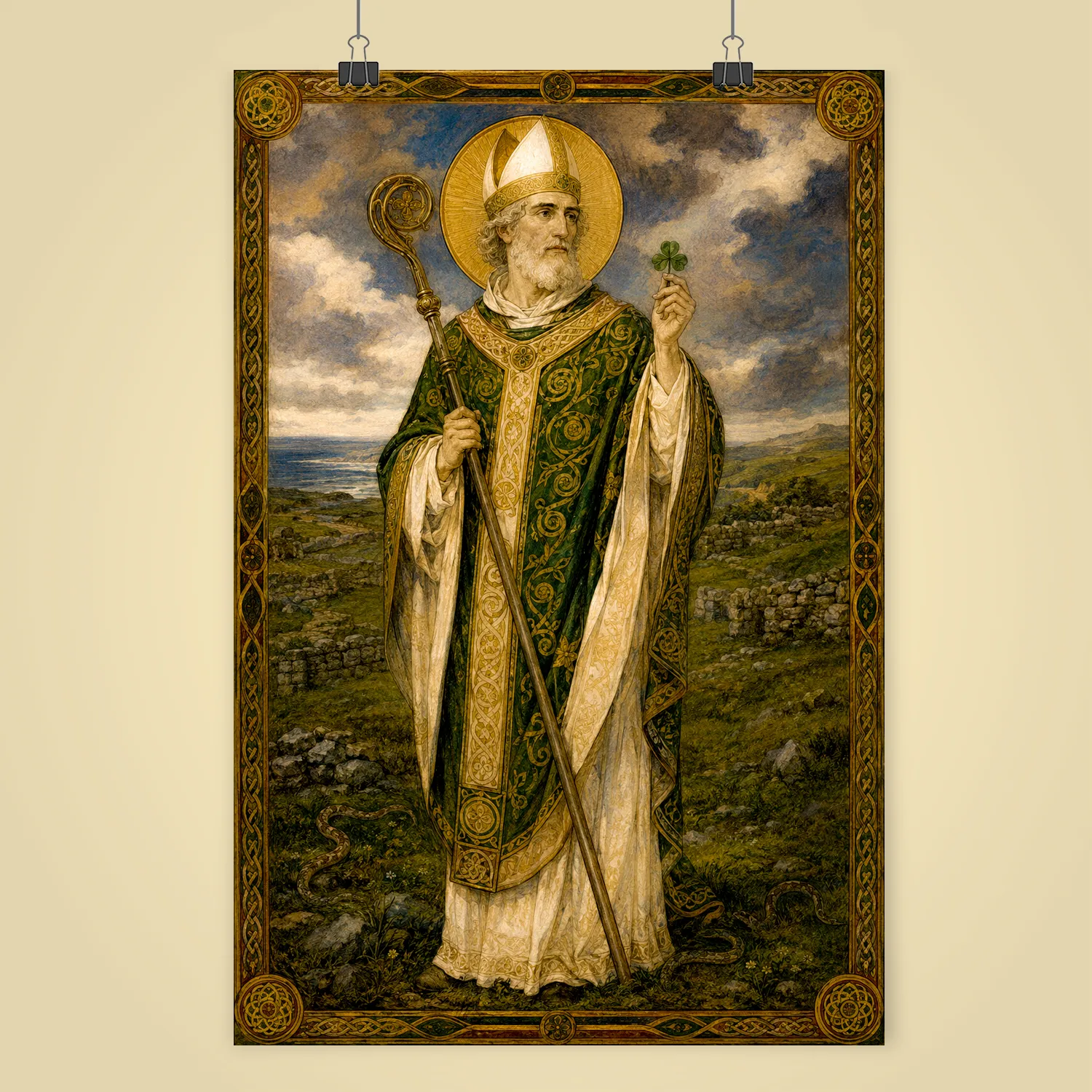 Saint Patrick giclée fine art print (shown unframed)