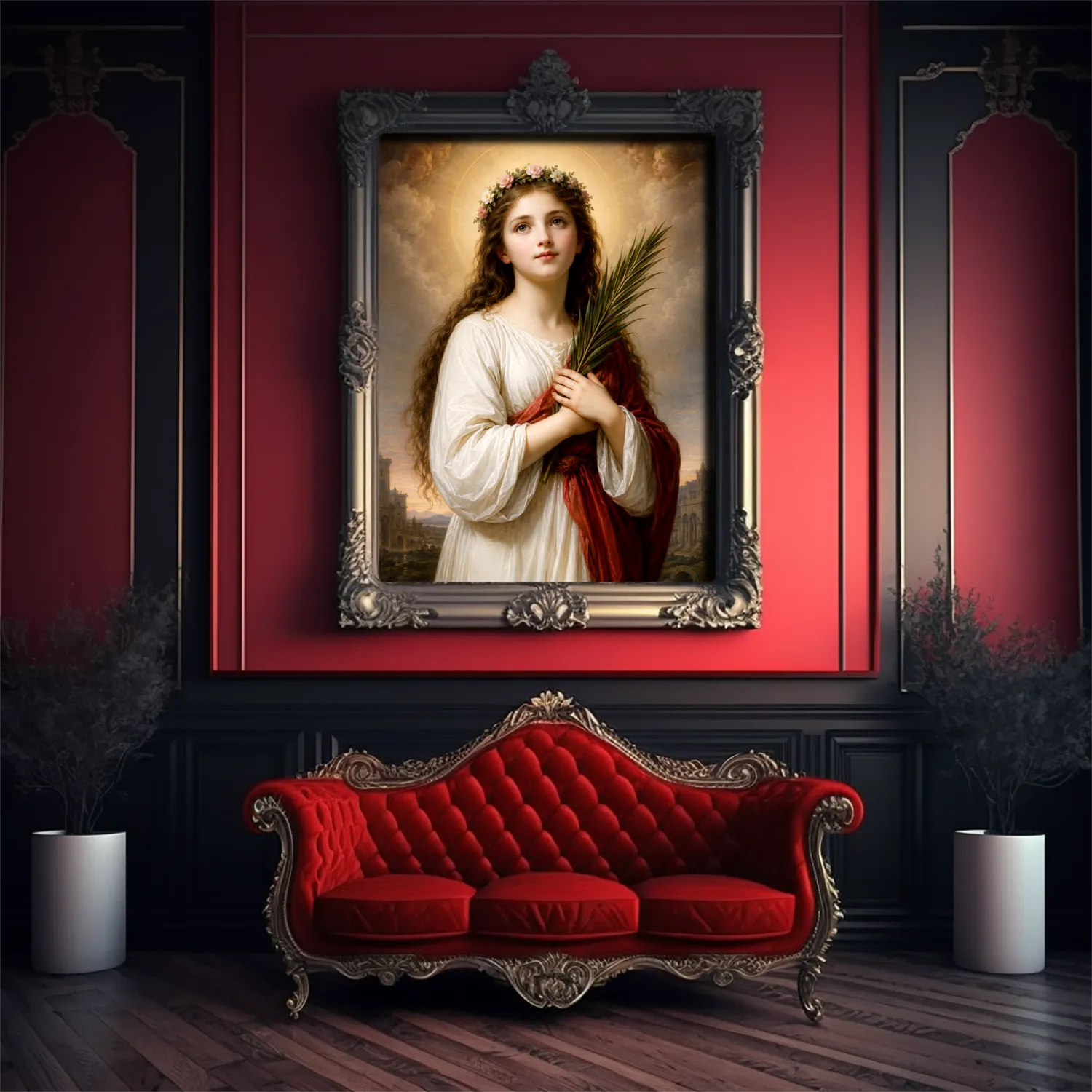 Saint Philomena canvas (in a Victorian interior)