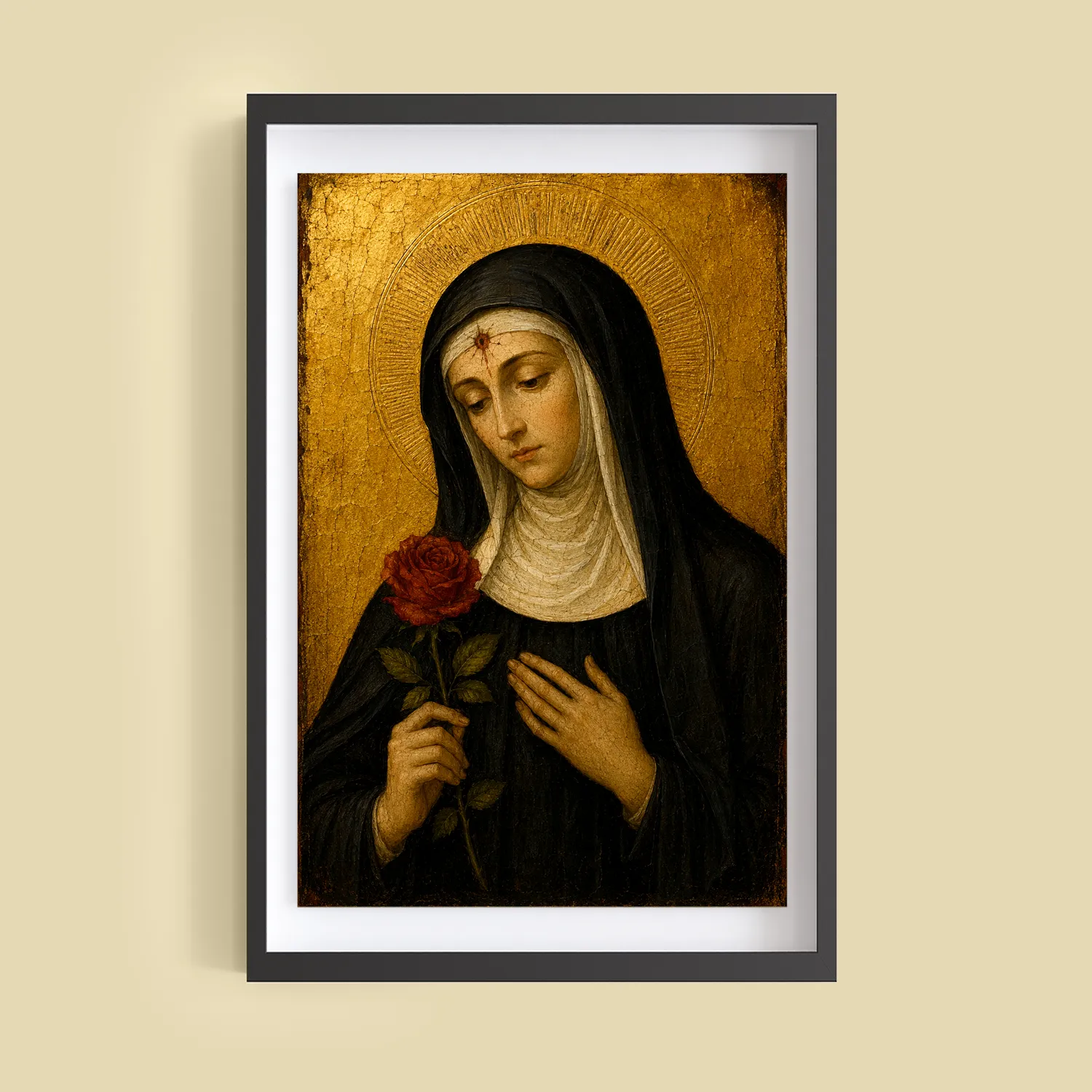Saint Rita of Cascia giclée fine art print (framed on a wall)