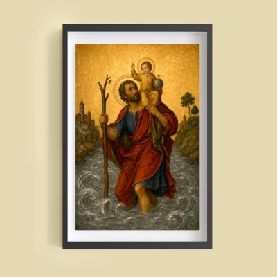 Saint Christopher giclée fine art print (framed on a wall)