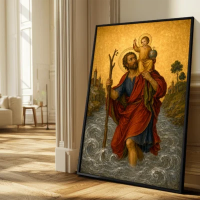 Saint Christopher giclée fine art print (in a sunlit living room)
