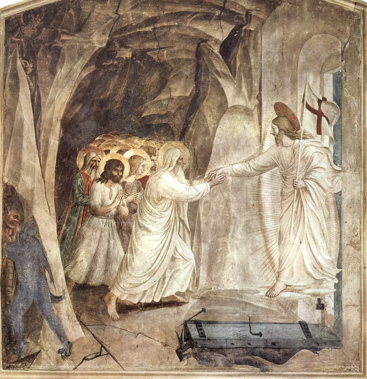 Fra Angelico and workshop, Christ in Limbo, Christ taking Adam by the hand over the broken door of the underworld