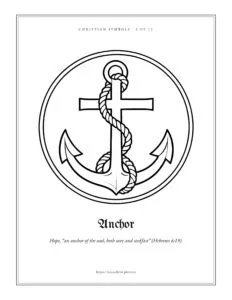 Anchor coloring page, free printable Christian symbol to color