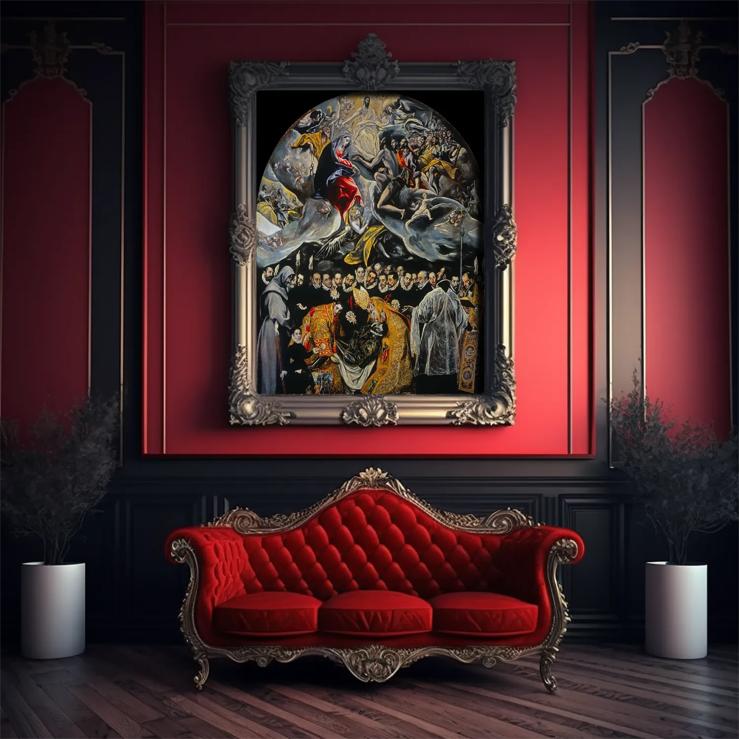 The Burial of the Count of Orgaz by El Greco canvas reproduction (in baroque decor)