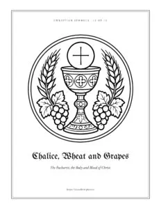 Chalice, Wheat and Grapes coloring page, free printable Christian symbol to color