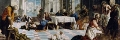 Christ Washing the Disciples' Feet, by Tintoretto, 1548 to 1549, the painting that inspired the coloring page