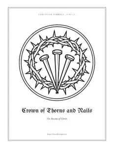 Crown of Thorns and Nails coloring page, free printable Christian symbol to color