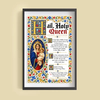 Hail Holy Queen Prayer Poster giclée fine art print (framed on a wall)