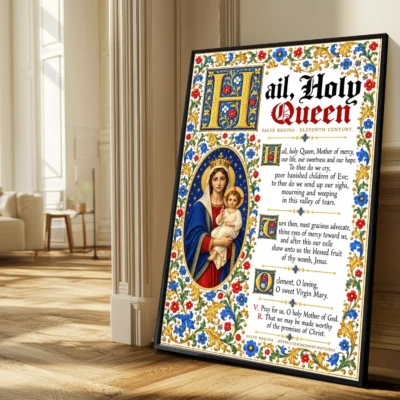 Hail Holy Queen Prayer Poster giclée fine art print (in a sunlit living room)