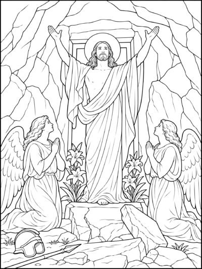The Resurrection coloring page inspired by The Resurrection by Carl Bloch, free printable Easter line art