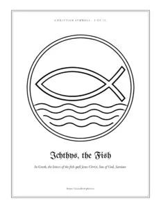 Ichthys, the Fish coloring page, free printable Christian symbol to color