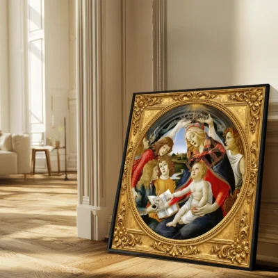 Madonna of the Magnificat by Sandro Botticelli giclée fine art print (in a sunlit living room)