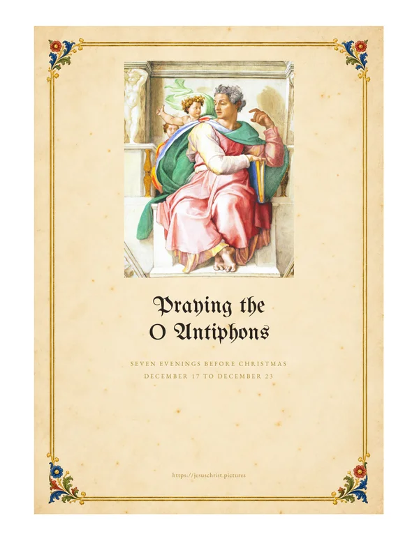 Praying the O Antiphons, cover of the free printable booklet with Michelangelo's prophet Isaiah