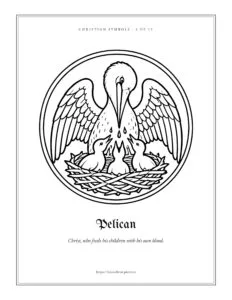 Pelican coloring page, free printable Christian symbol to color