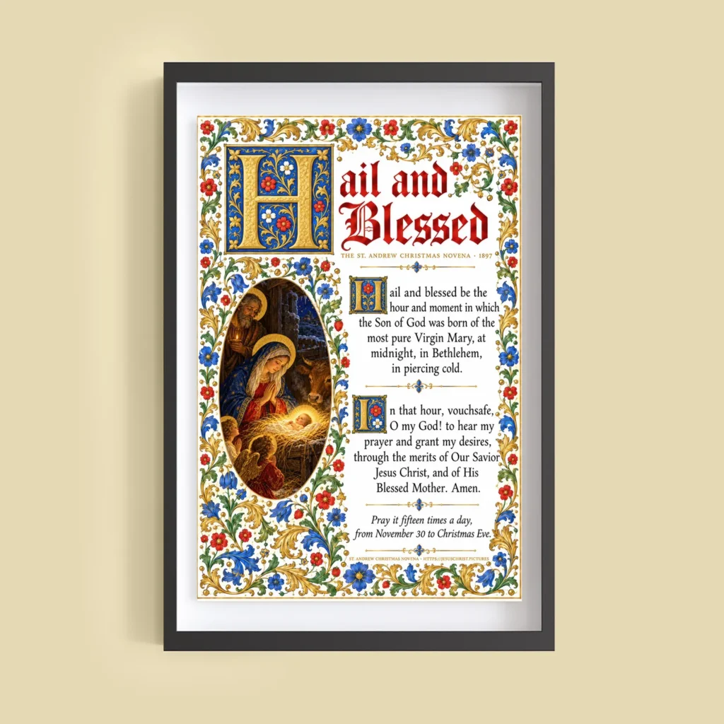 St. Andrew Christmas Novena Prayer Poster – Hail and Blessed Medieval Illuminated Wall Art