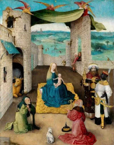 The Adoration of the Magi, by Hieronymus Bosch, about 1475, the painting that inspired the coloring page