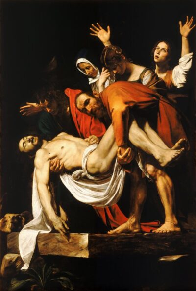 The Entombment, by Caravaggio, 1603 to 1604, the painting that inspired the coloring page