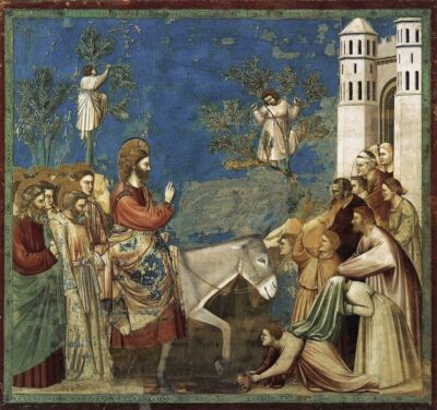 The Entry into Jerusalem, by Giotto, about 1305, the painting that inspired the coloring page