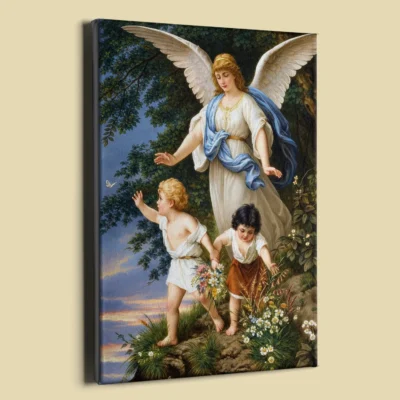 The Guardian Angel by Bernhard Plockhorst canvas reproduction (perspective view) The Guardian Angel by Bernhard Plockhorst canvas reproduction (perspective view)