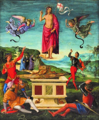 The Resurrection of Christ, by Raphael, about 1499 to 1502, the painting that inspired the coloring page