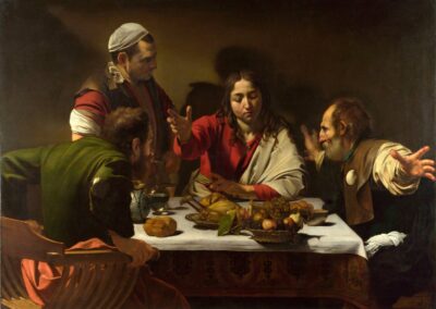 The Supper at Emmaus, by Caravaggio, 1601, the painting that inspired the coloring page